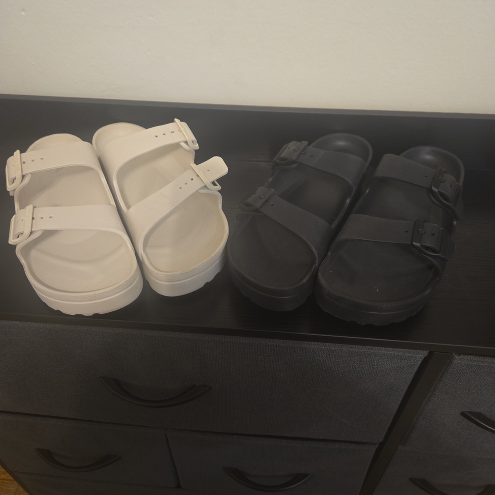 Bundle Deal — MIA Double Buckle Slide Sandals (Black + White)
